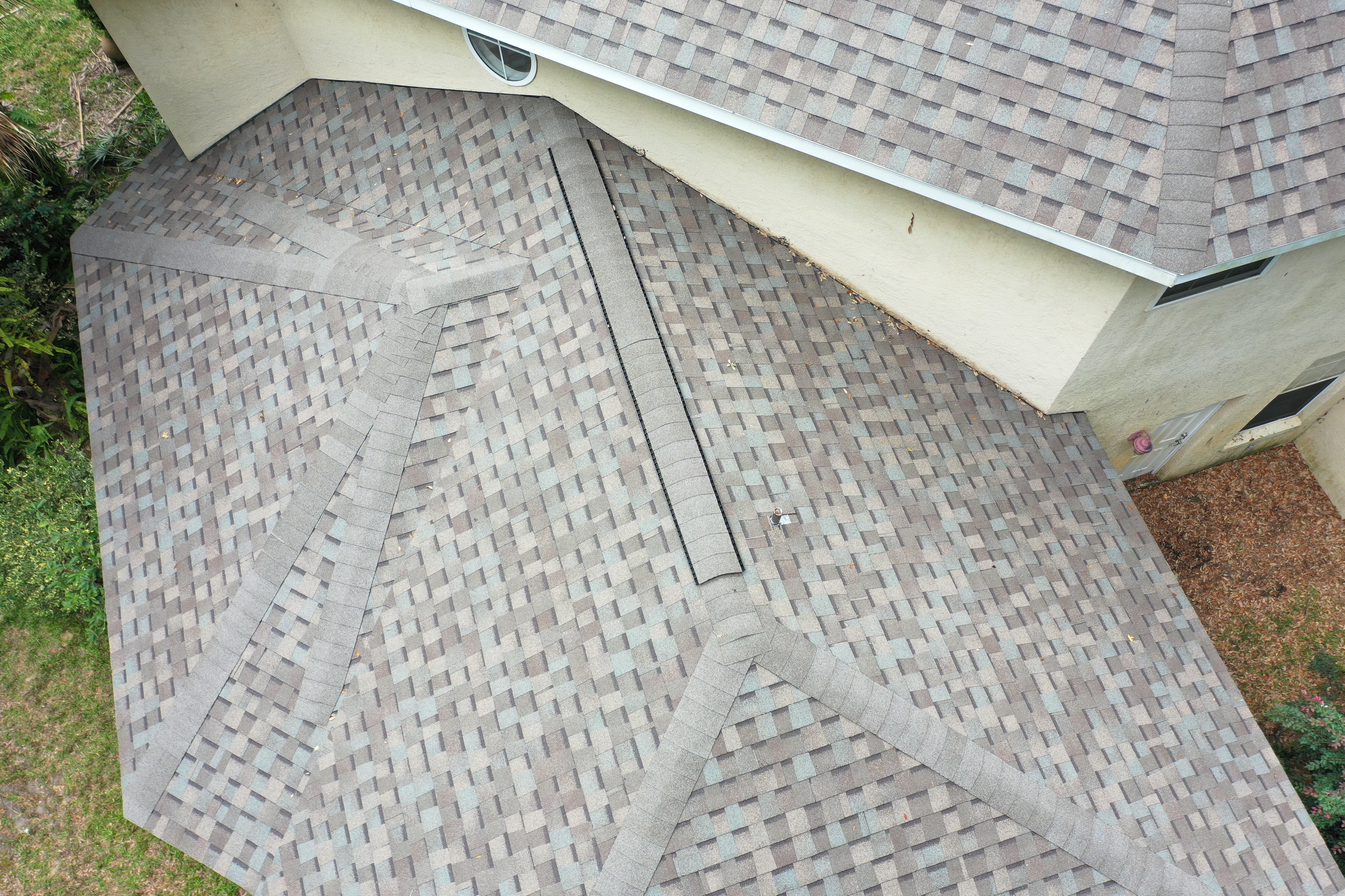 Close Up of two story shingle re-roof